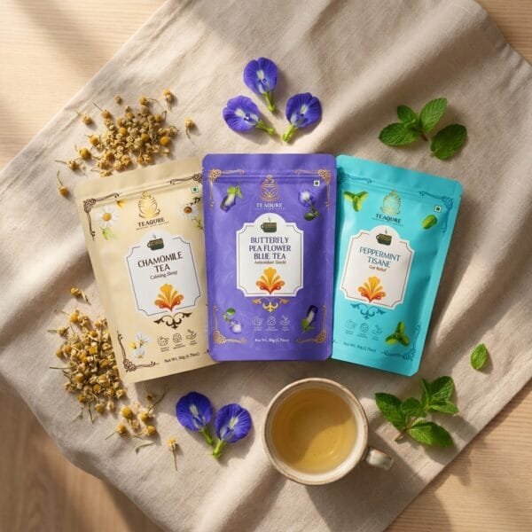 TeaQure Sleep & Calm Trio – herbal tea gift set with chamomile, butterfly pea and peppermint