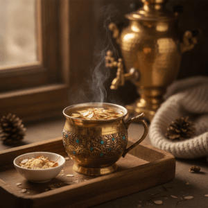 Traditional Kashmiri kahwa with saffron and almonds