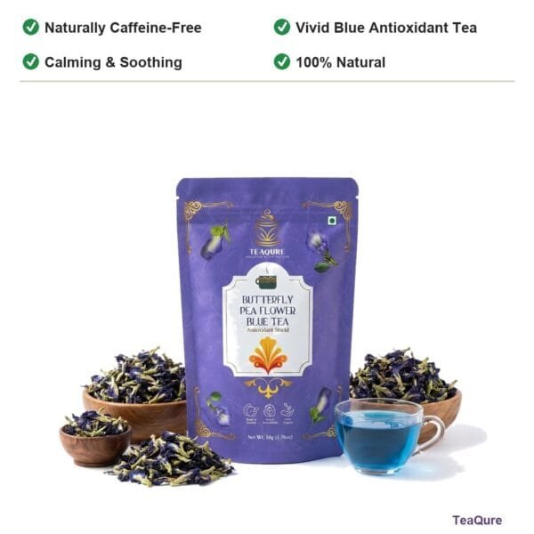TeaQure Butterfly Pea - Naturally Caffeine-Free, Vivid Blue Antioxidant Tea, Calming & Soothing