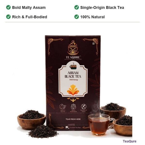 TeaQure Assam Black - Bold Malty Assam, Single-Origin Black Tea, Rich & Full-Bodied