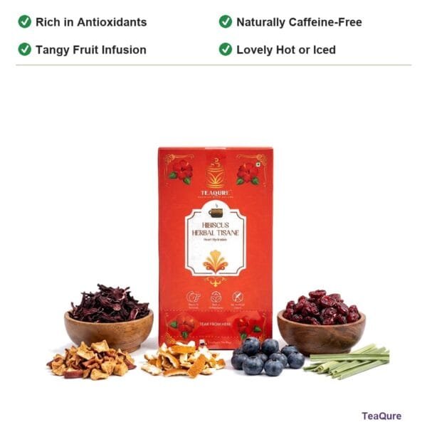 TeaQure Hibiscus - Rich in Antioxidants, Naturally Caffeine-Free, Tangy Fruit Infusion