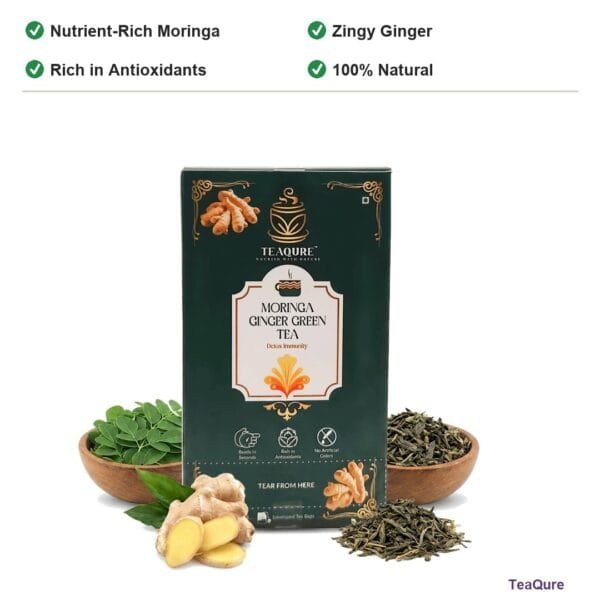 TeaQure Moringa Ginger - Nutrient-Rich Moringa, Zingy Ginger, Rich in Antioxidants