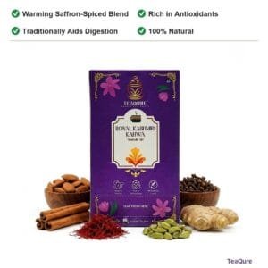 TeaQure Kahwa - Warming Saffron-Spiced Blend, Rich in Antioxidants, Traditionally Aids Digestion