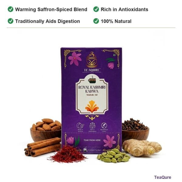 TeaQure Kahwa - Warming Saffron-Spiced Blend, Rich in Antioxidants, Traditionally Aids Digestion