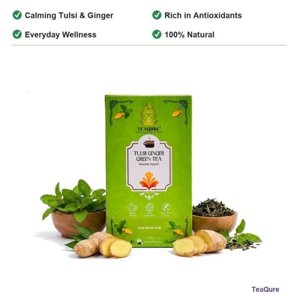 TeaQure Tulsi Ginger - Calming Tulsi & Ginger, Rich in Antioxidants, Everyday Wellness